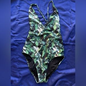Tropical Leaf Print One-Piece Swimsuit
